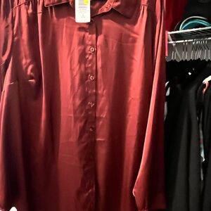 Torrid Maroon Satin Button-Up Shirt
